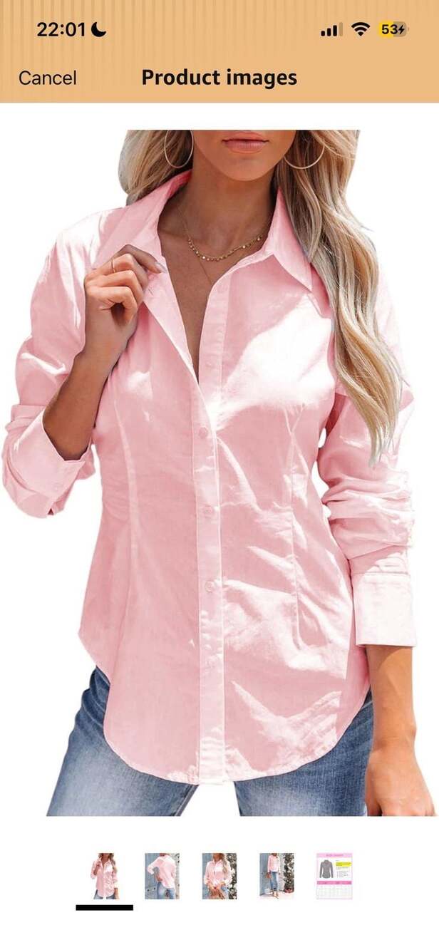 siliteelon Women's Button Down Shirts Long Dress Shirts Wrinkle Free Collar SZ M
